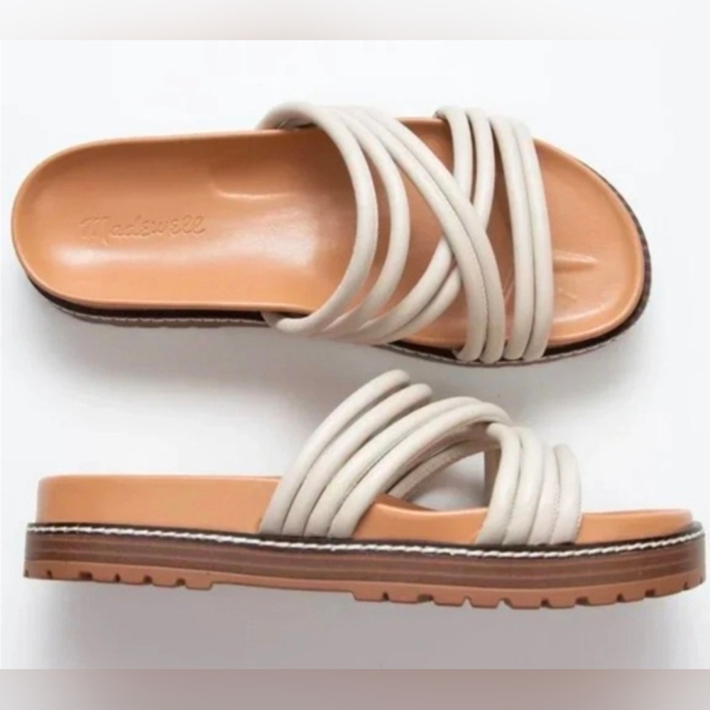 Madewell Charley Strappy Women's Tan and Cream Slide Sandals Size 9